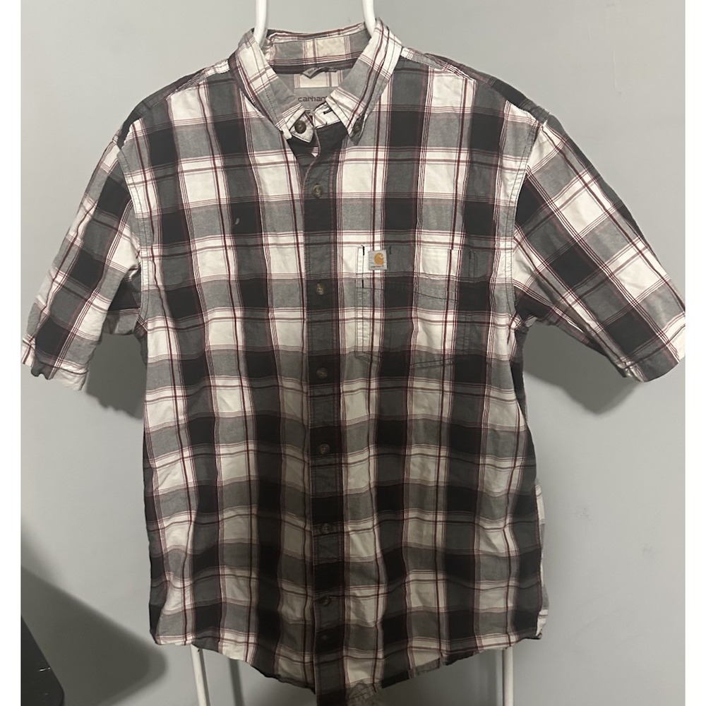 Carhartt Force Relaxed Fit Plaid Short Sleeve Button Up Shirt Workwear Mens Med